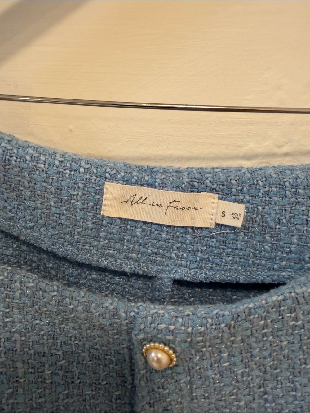 All In Favor Blue Tweed Pearl Button Mini Skirt Size Small - Picture 4 of 4
